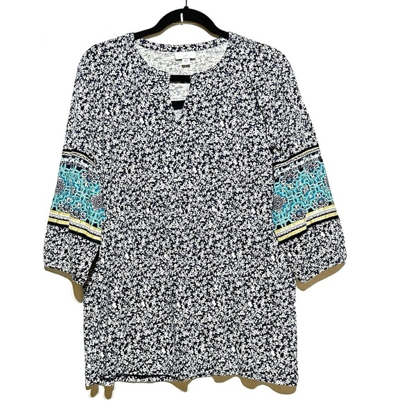 J. Jill Cotton Blend Floral Print Boho Tunic Top In Petite Large Multicolored - Picture 1 of 10